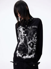 Dark Graphic Button Long Sleeve Tee