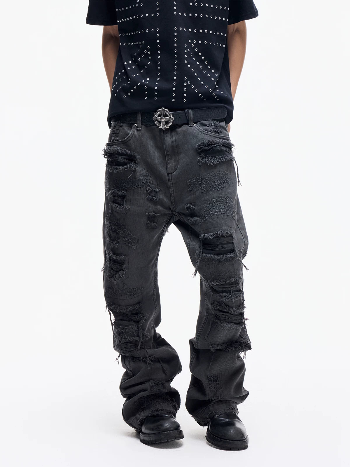 Distressed Raw Hem Slim Straight Jeans