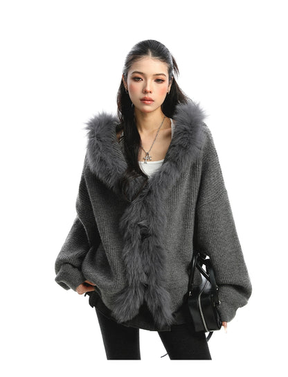 【25s Nov.】Large Fur Collar Hooded Cardigan