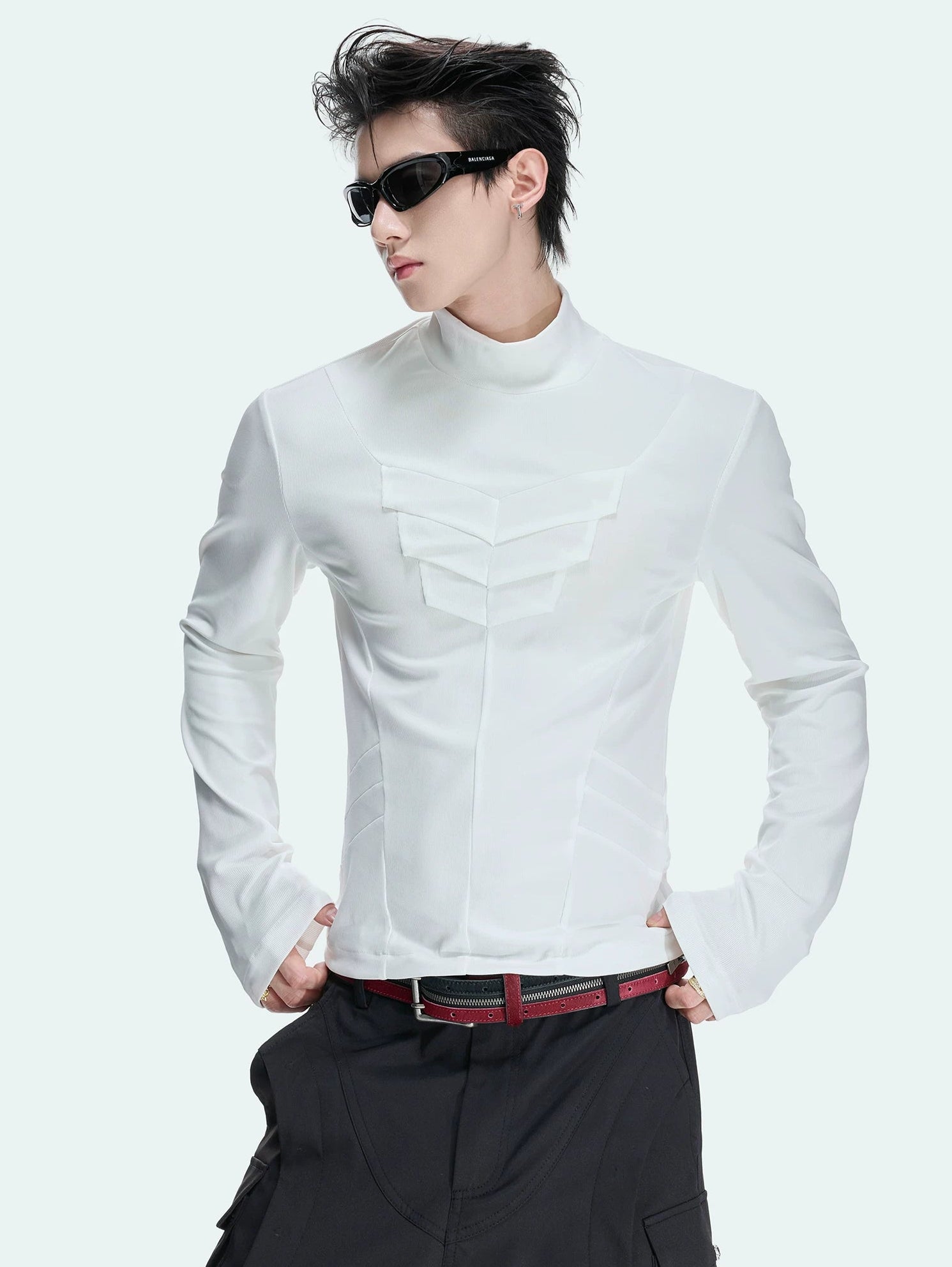 Sculpted Mock Neck Long Sleeve Tee