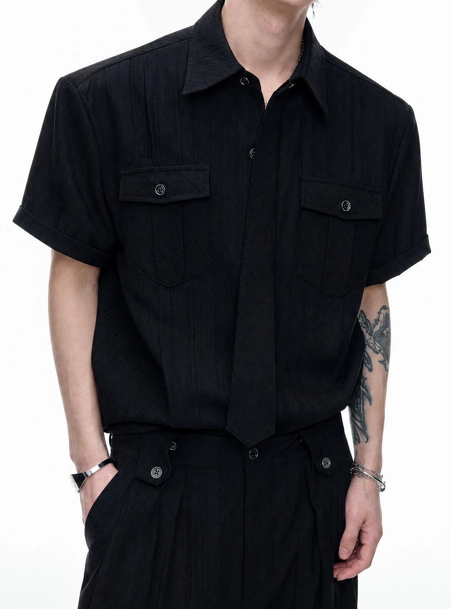 Stripe Tie Layered Shirt / Trouser
