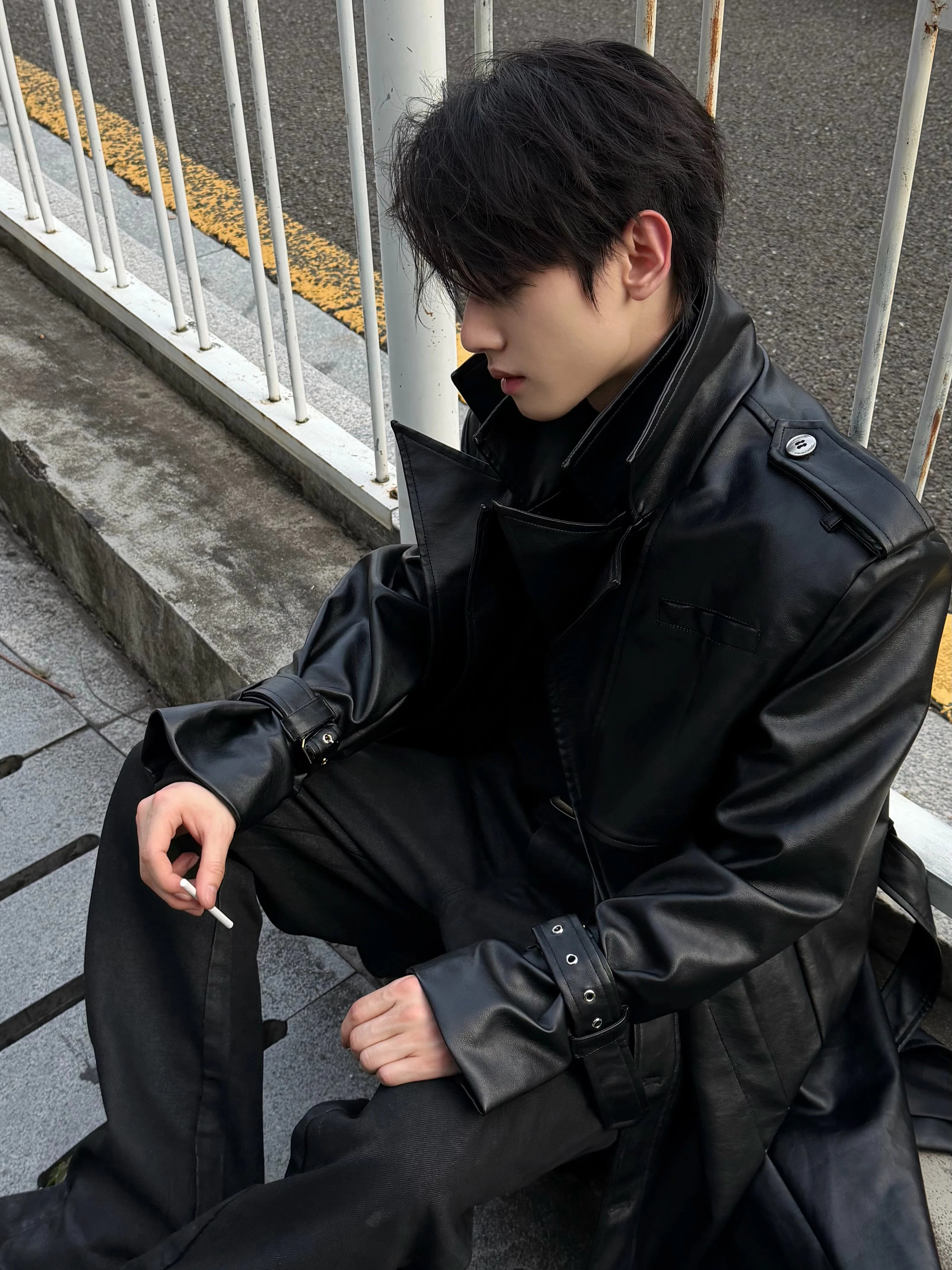 Multi-Form Layered Leather Trench Coat