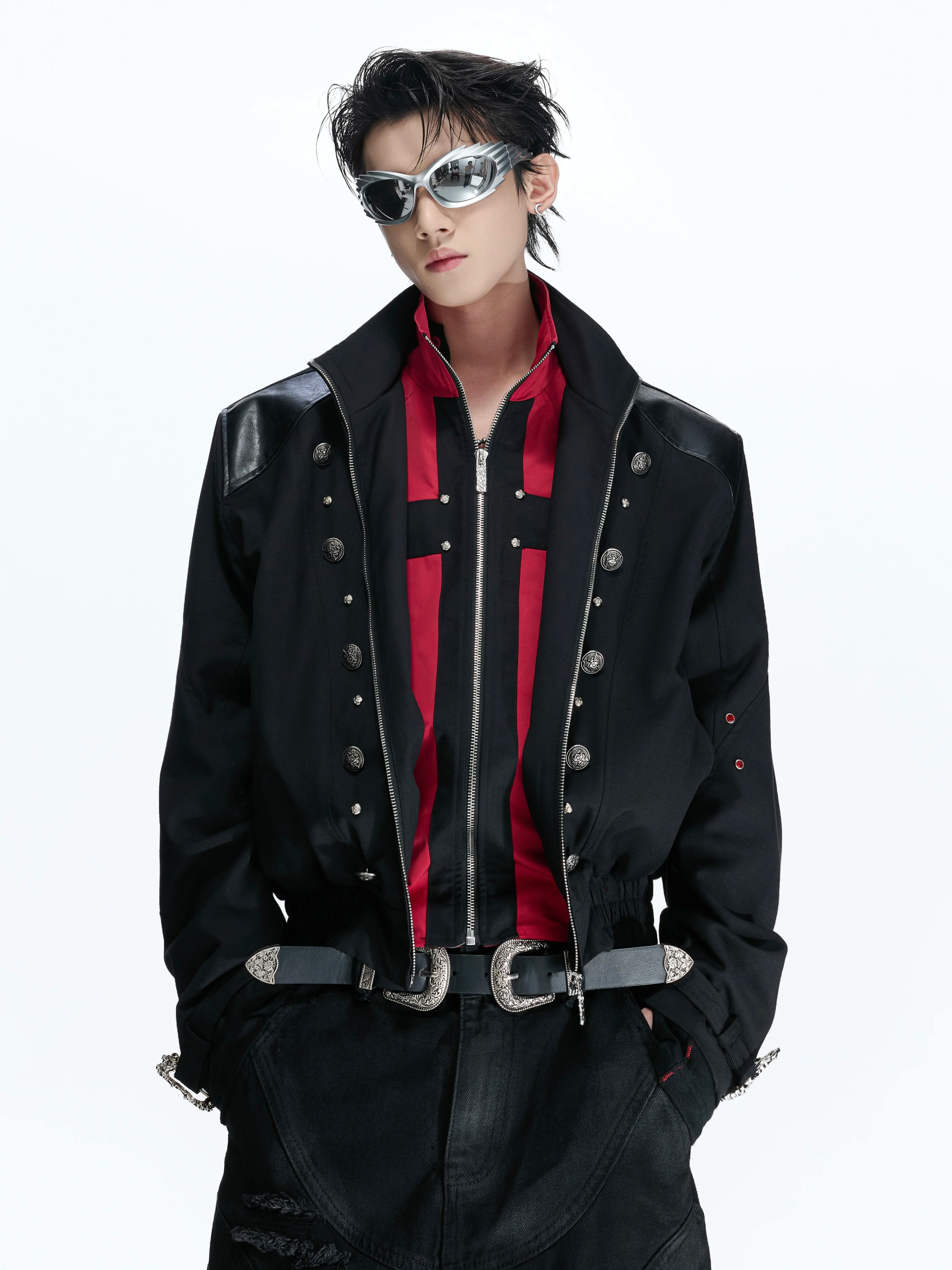 Black Red Cross Patchwork Jacket