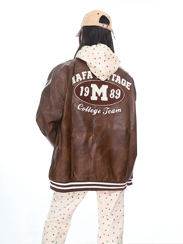 【24s Nov.】American Retro Baseball Star Patch Leather Jacket ArtsKoreanMan