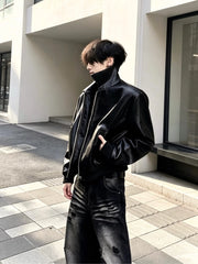 Textured Black Leather Moto Jacket