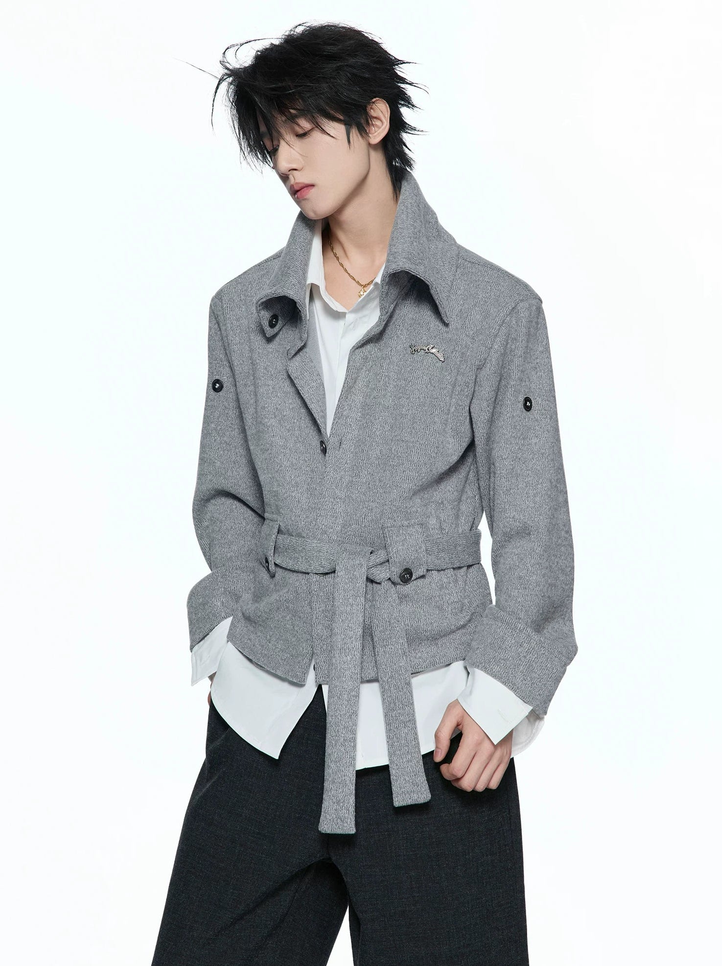 Merwev Convertible Collar Knit Cardigan