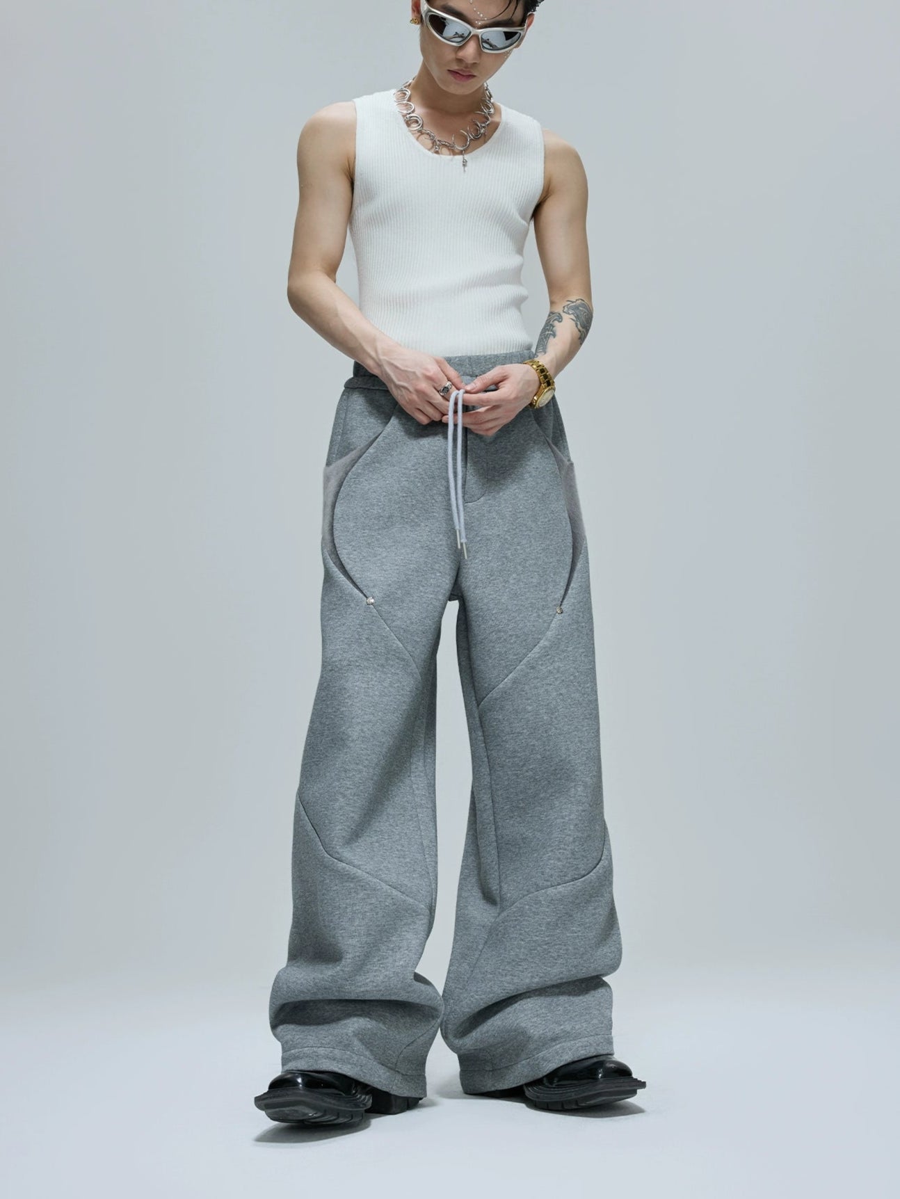 【25s Oct.】Hooded Cropped Mohair Patchwork Hooide/Pants