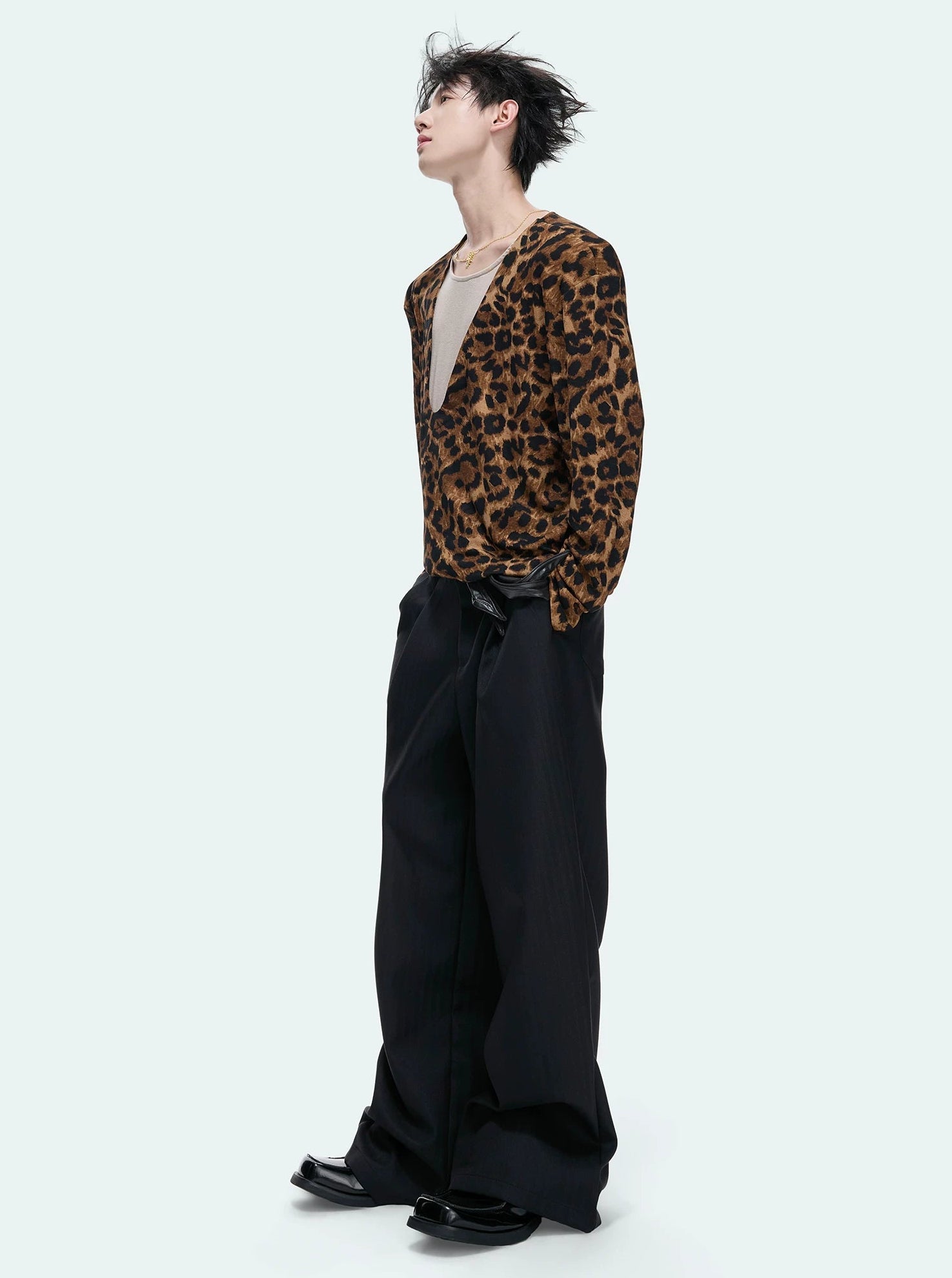 Leopard Texture Layered V-Neck Tee