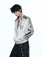 Broken Wing Satin Snake-Patterned Layered Stand Collar Jacket