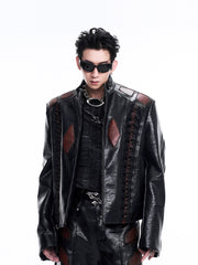【25s Jun.】Red Spine Patchwork Thick Padded Leather Biker Jacket