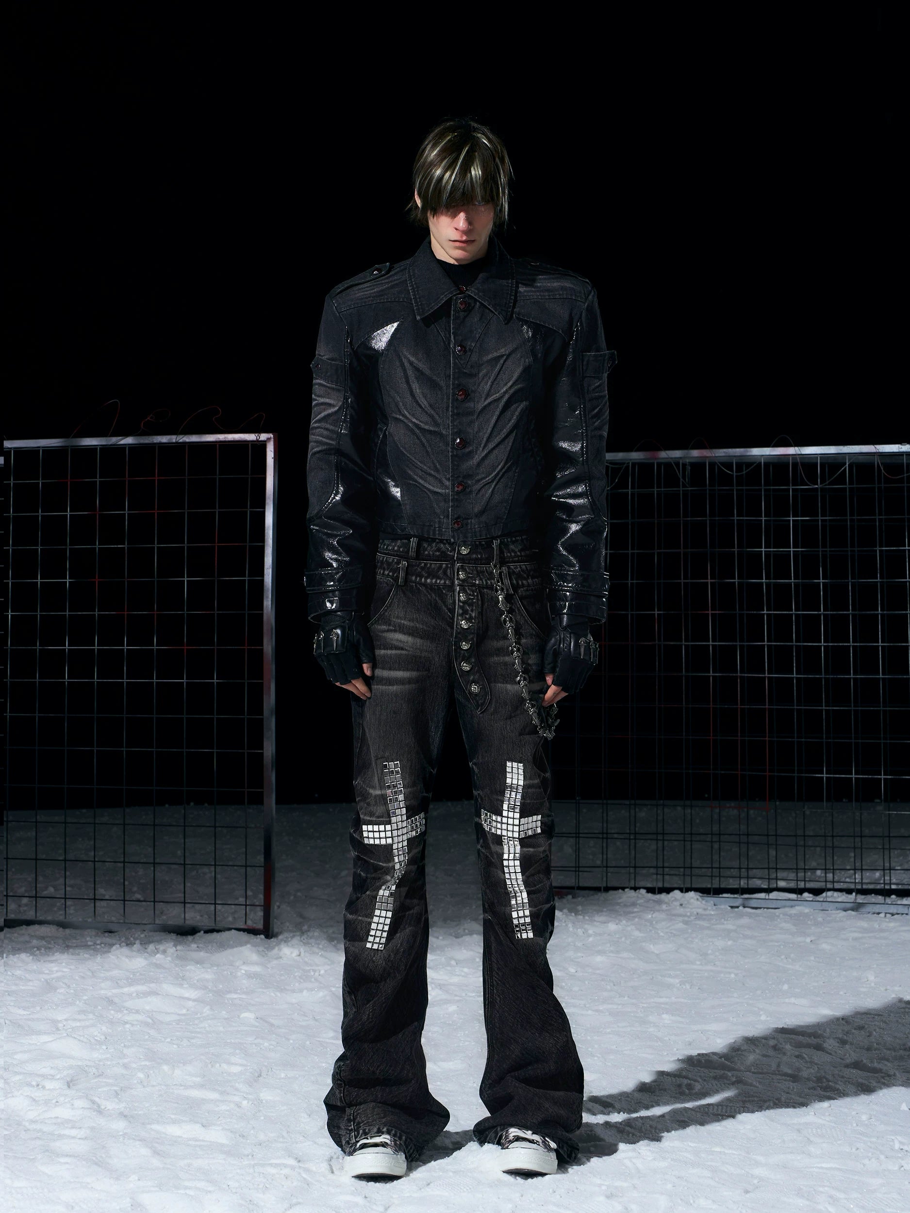 Short Pleated Patchwork Denim Jacket