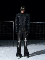 Short Pleated Patchwork Denim Jacket