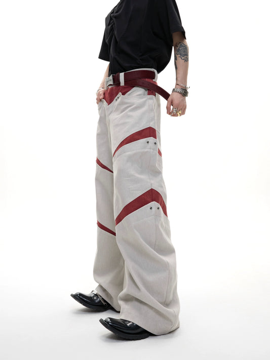 【25s Jul.】Deconstructed 3D Contrasting Colors Metal Rivets Trousers