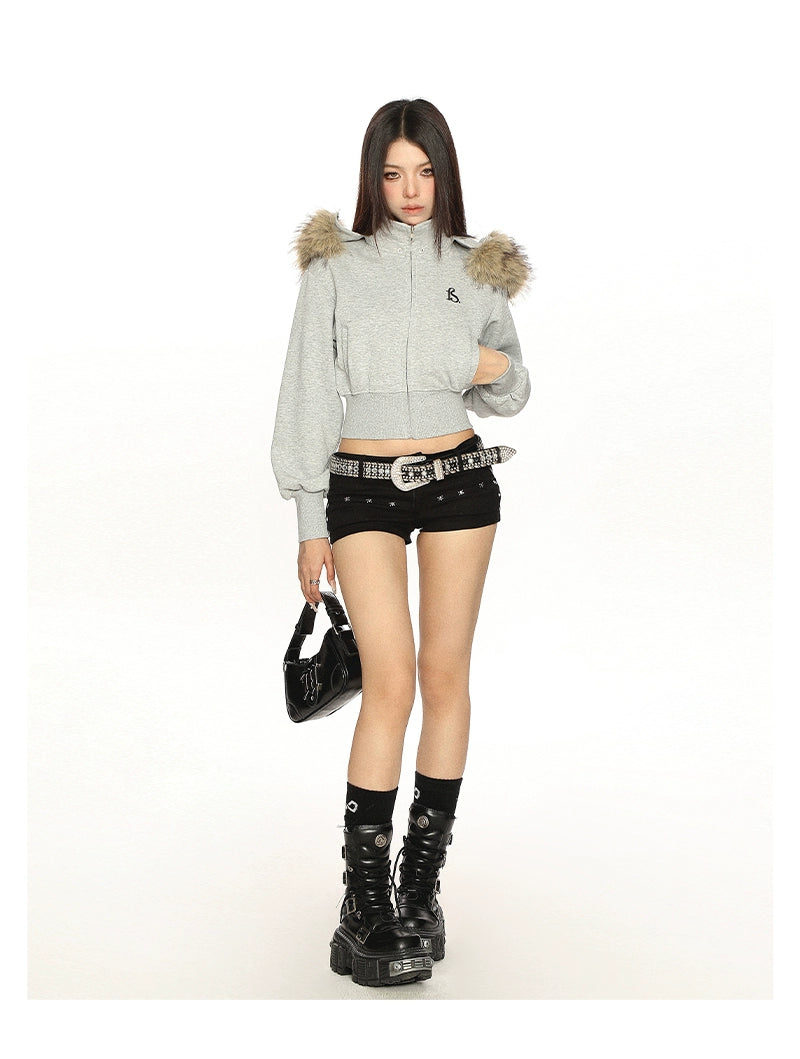 【25s Nov.】Detachable Fur Collar Hooded Short Jacket