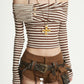 【25s Aug.】Off-Shoulder Striped Slim Fit Vintage Long Sleeve