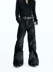 Deconstructed Wax Coated Flared Jeans