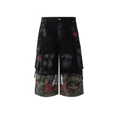 【25s Jul.】Stitching Camouflage Denim Shorts