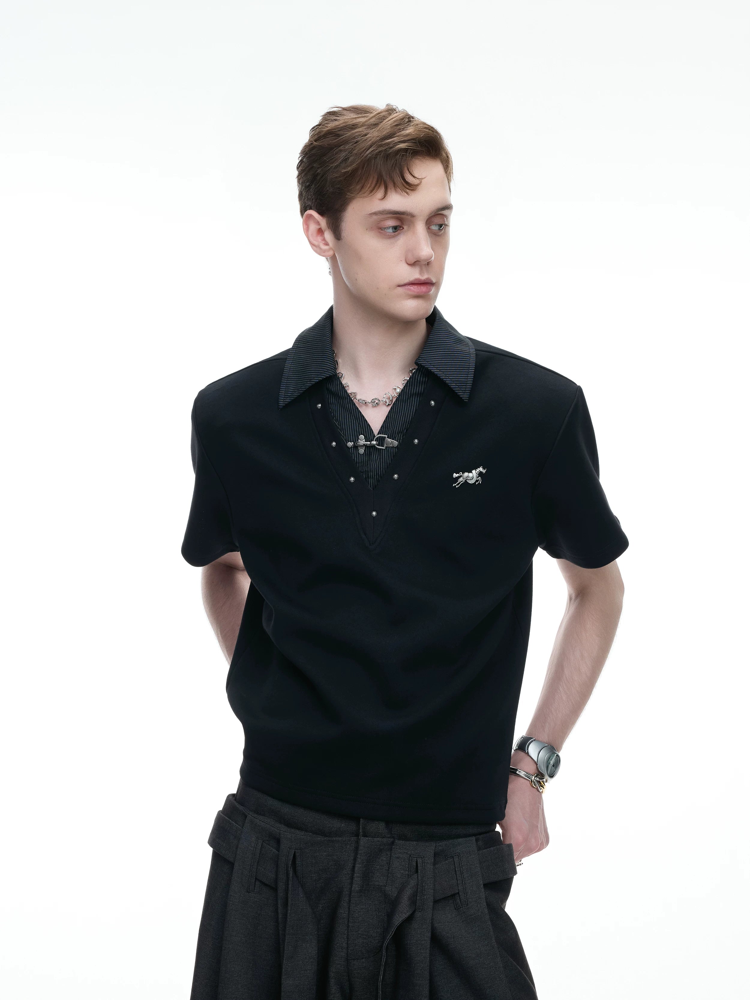 Layered Studded Polo Tee