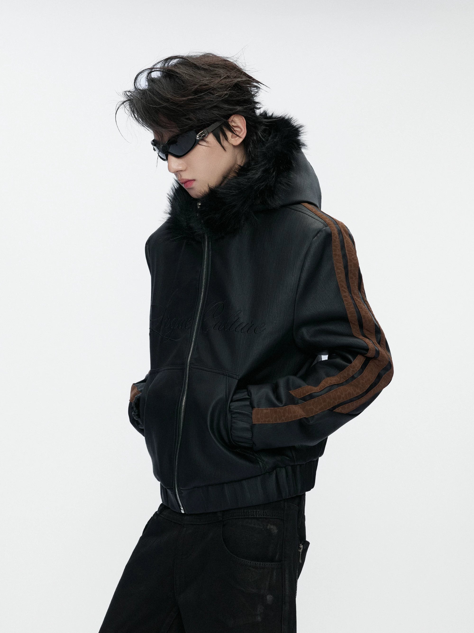 Leopard Panel Faux Fur Hooded Jacket