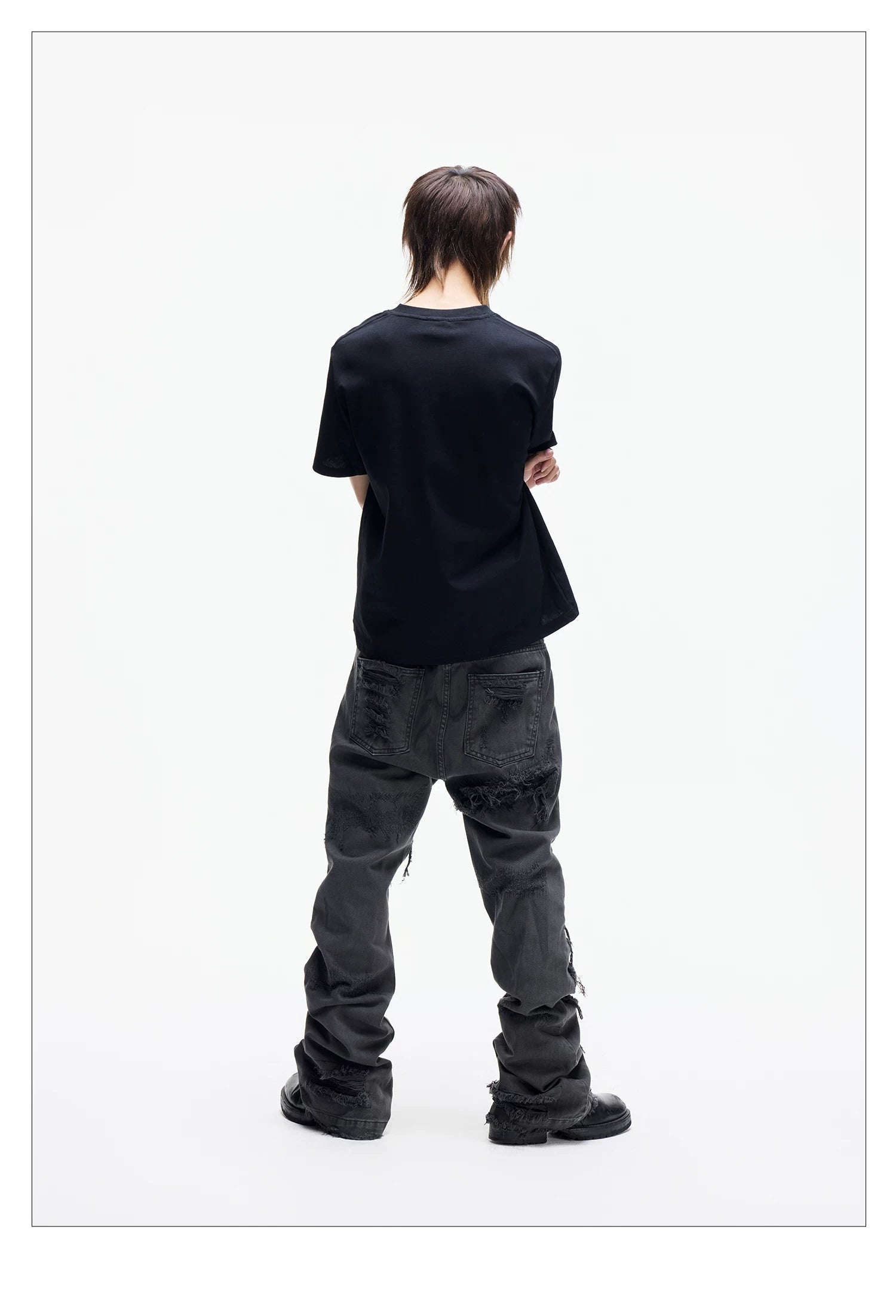 Distressed Raw Hem Slim Straight Jeans
