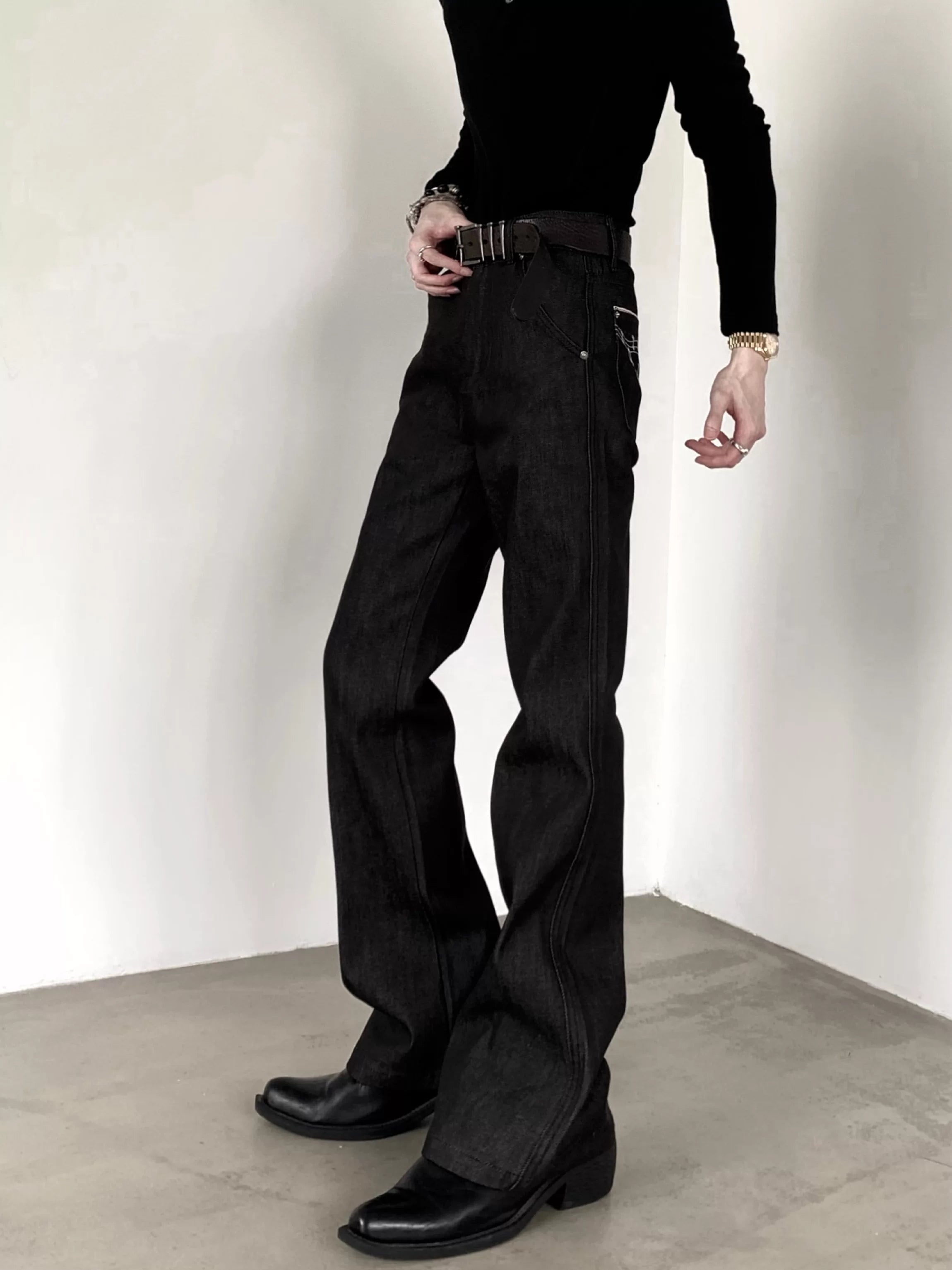 Music Note Raw Denim Flared Jeans