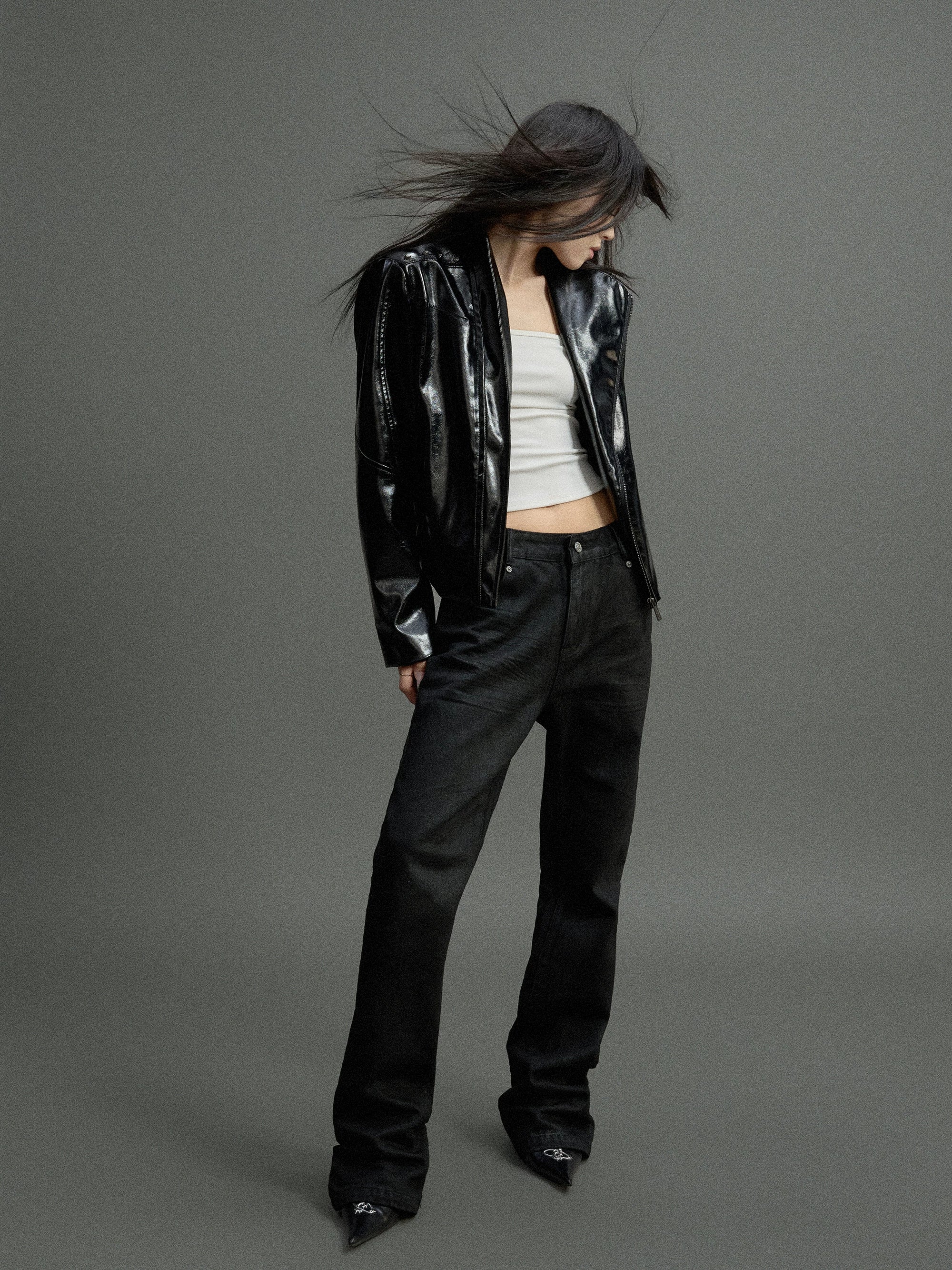 Glossy Crocodile Slim Moto Jacket