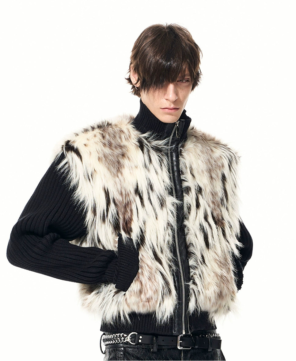 【26s Jan.】Fur-trimmed Quilted Stand-collar Knit Sweater