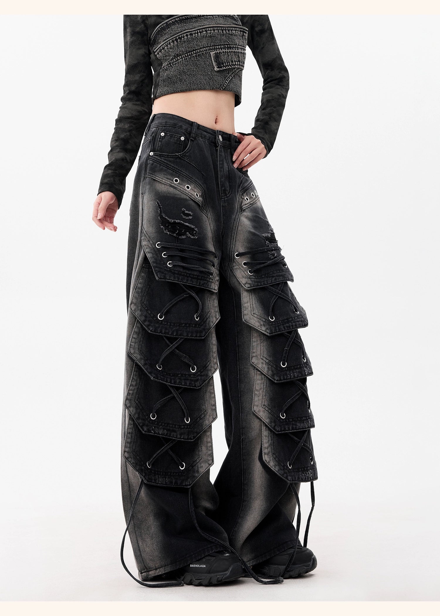 【25s Dec.】Distressed Patchwork Punk Wasteland Style Jeans
