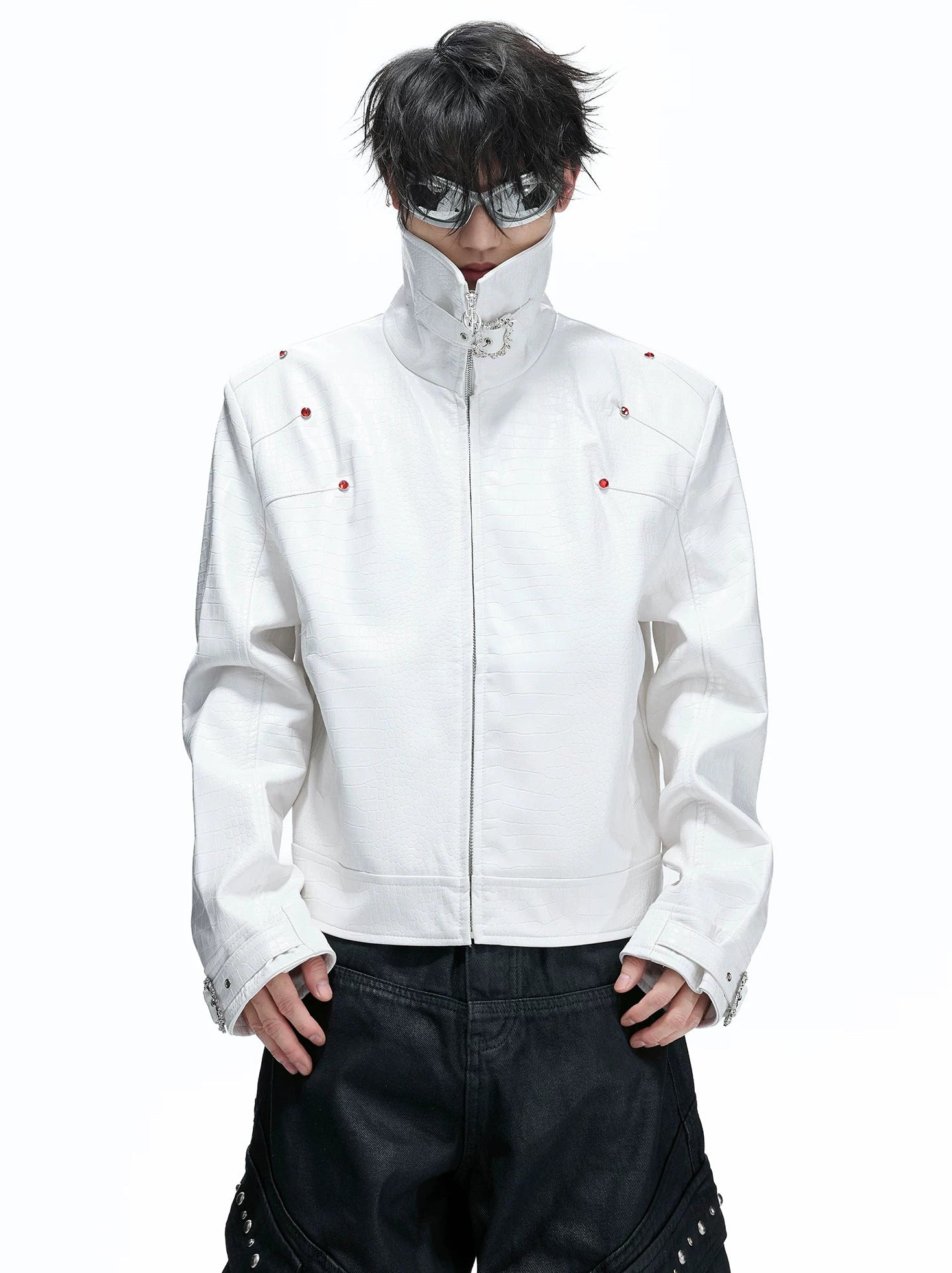 Crocodile Texture Stand Collar Jacket