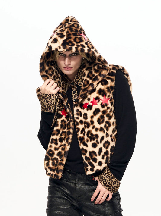 【25s Dec.】Leopard Print Fur Hooded Vest