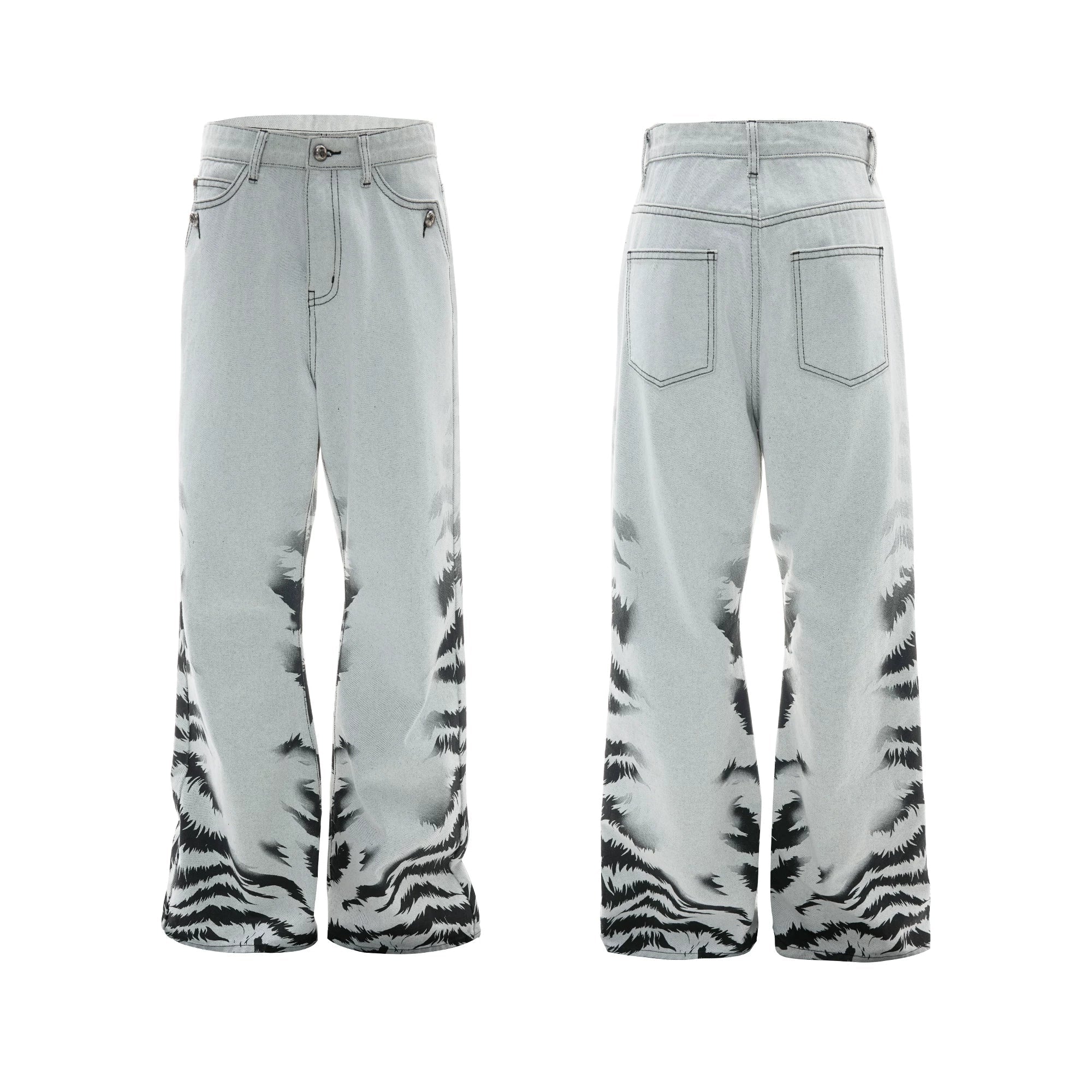 【26s Apr.】Distressed Tiger Tie-Dye Straight Flared Denim Pants