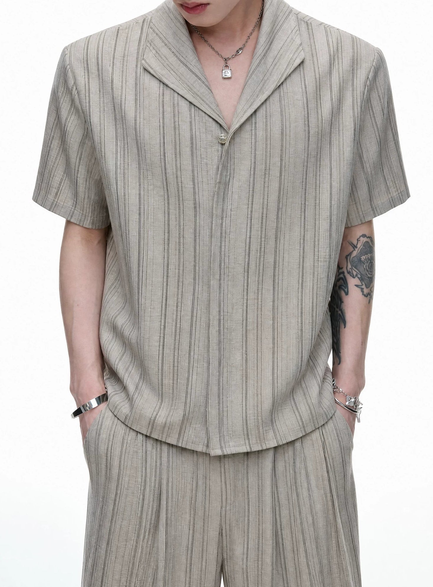 Vintage Stripe Cuban Collar Top / Pants