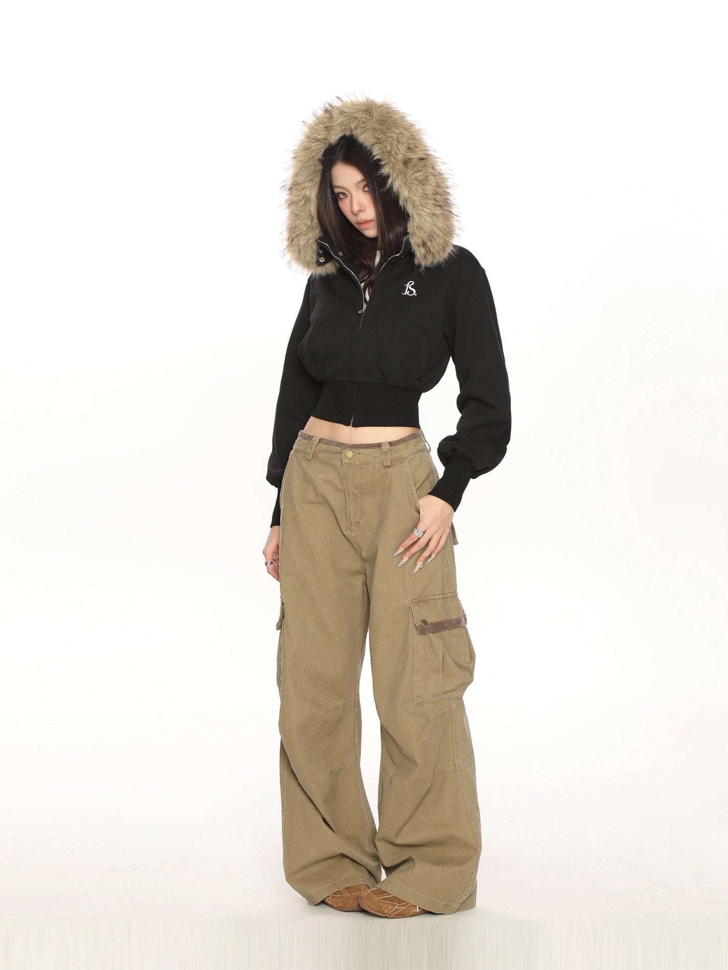 【25s Nov.】Detachable Fur Collar Hooded Short Jacket