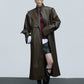 【25s Nov.】Deconstructed Stand-up Collar Copper Coin Button Leather Trench Coat
