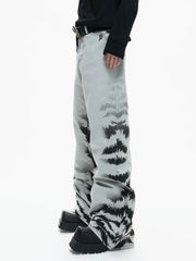【26s Apr.】Distressed Tiger Tie-Dye Straight Flared Denim Pants