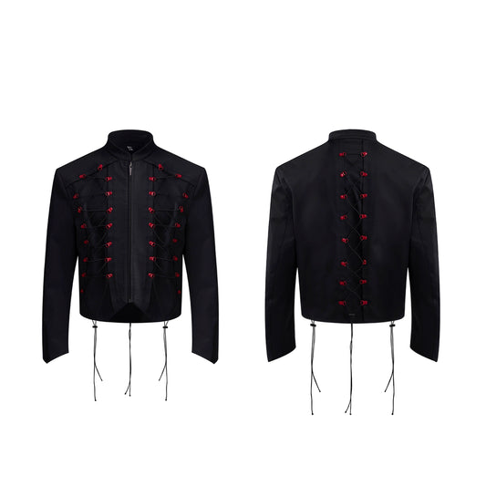 【25s Aug.】Metal Buckle Drawstring Stand Collar Short Jacket