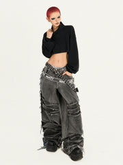 【25s Oct.】Punk Heavy-duty Raw-edge Washed Distressed Jeans
