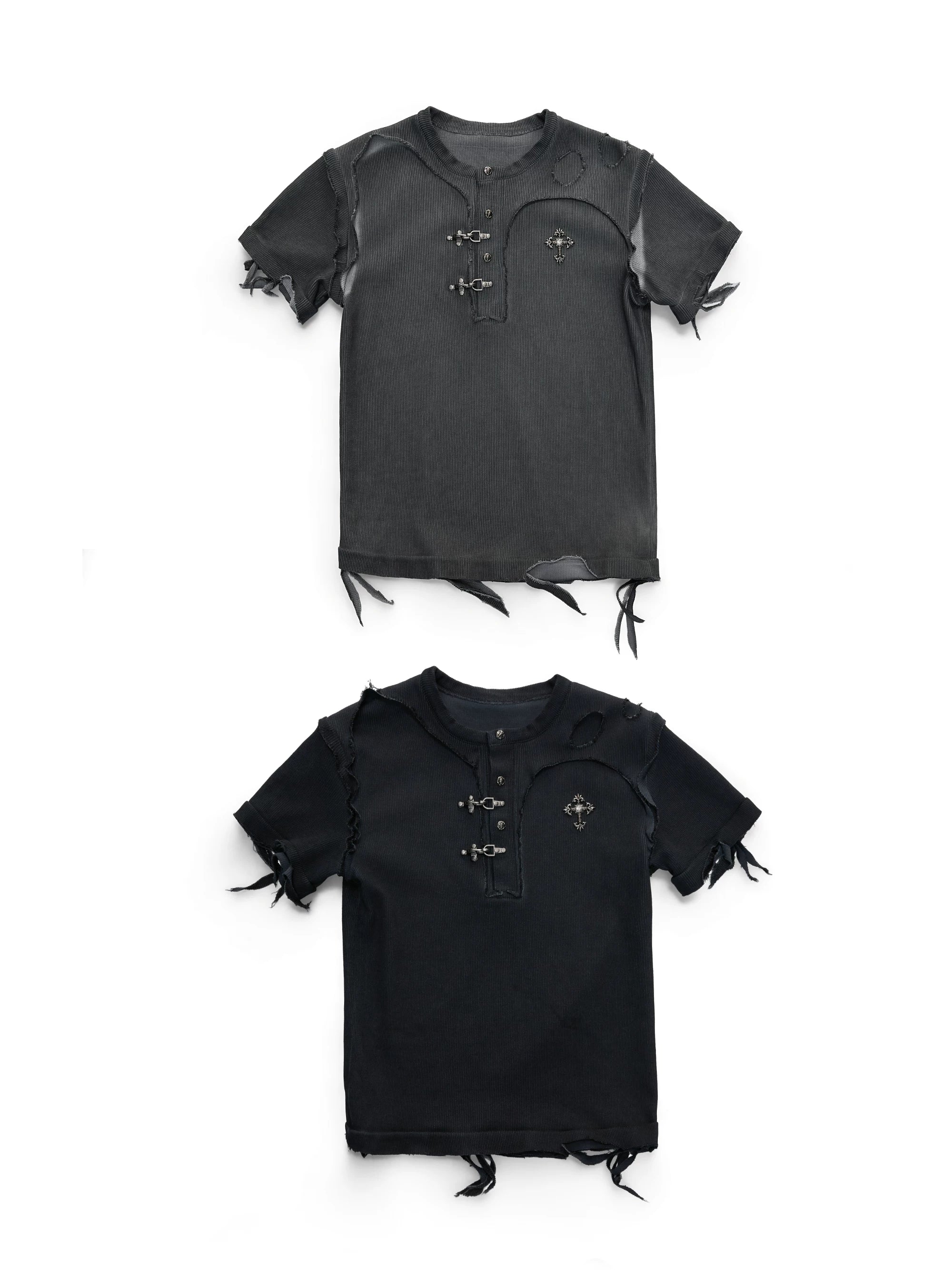 Distressed Rib Texture Henley Tee