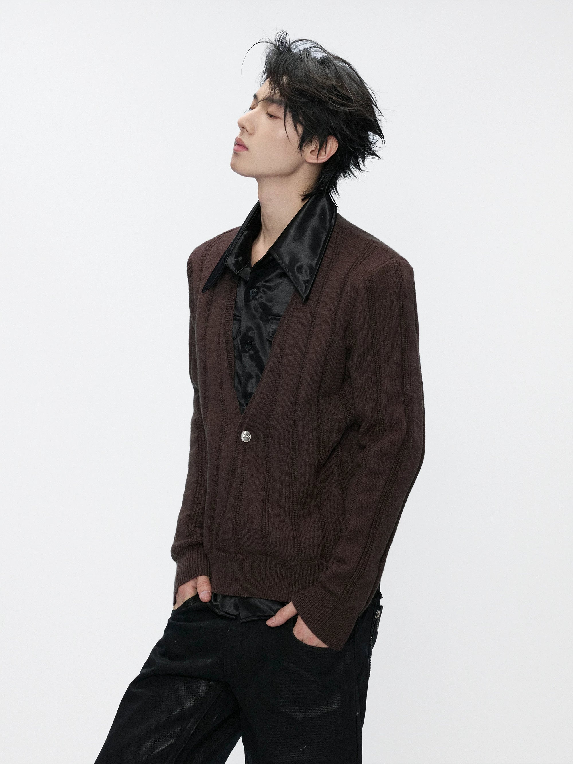 Satin Layered Collar Knit Sweater