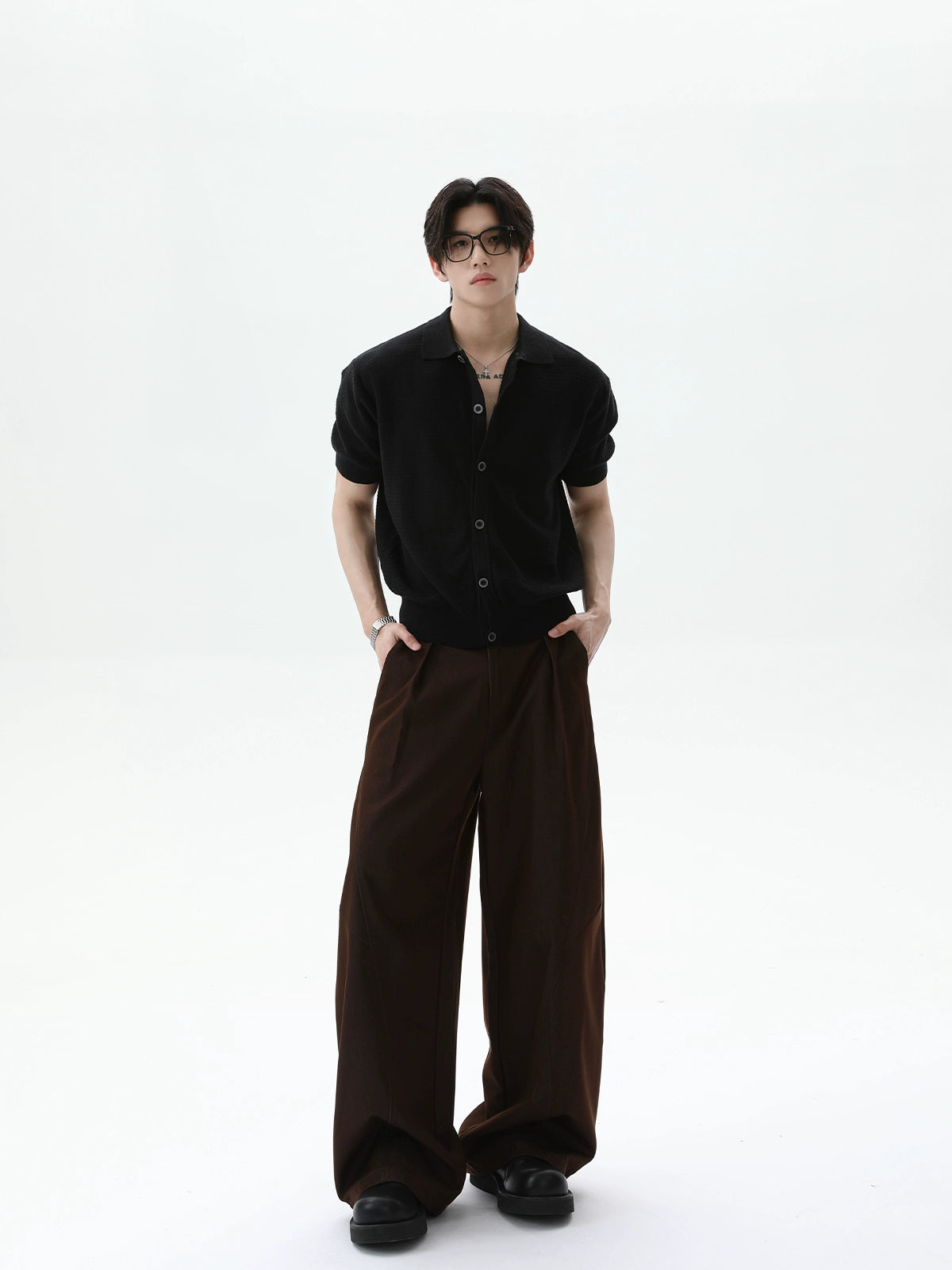【25s Aug.】Vintage Lapel Button-Down Knitted T-Shirt