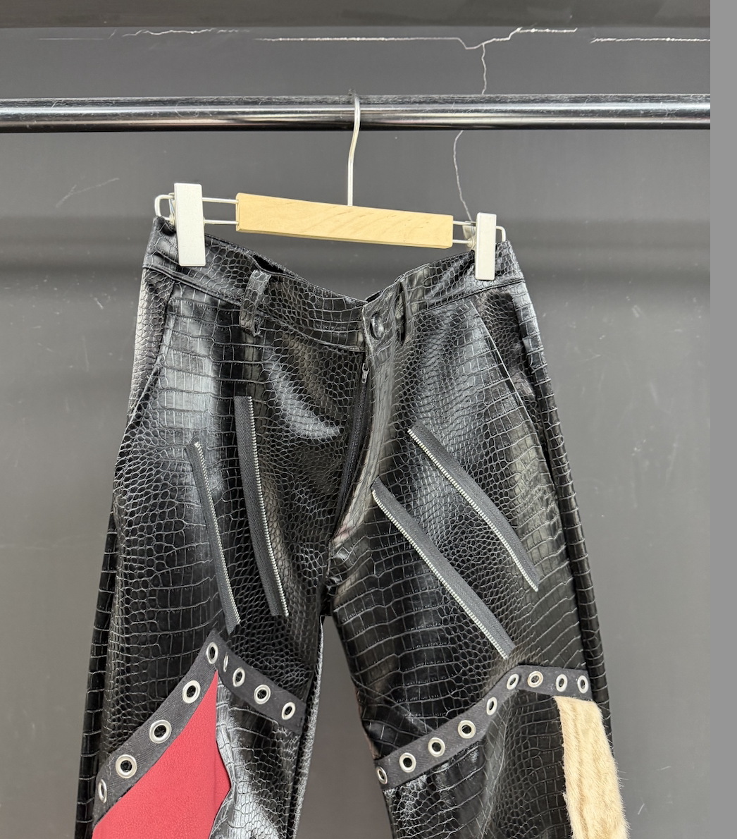 High-Street Multi-Material Relaxed Wide-Leg Pants