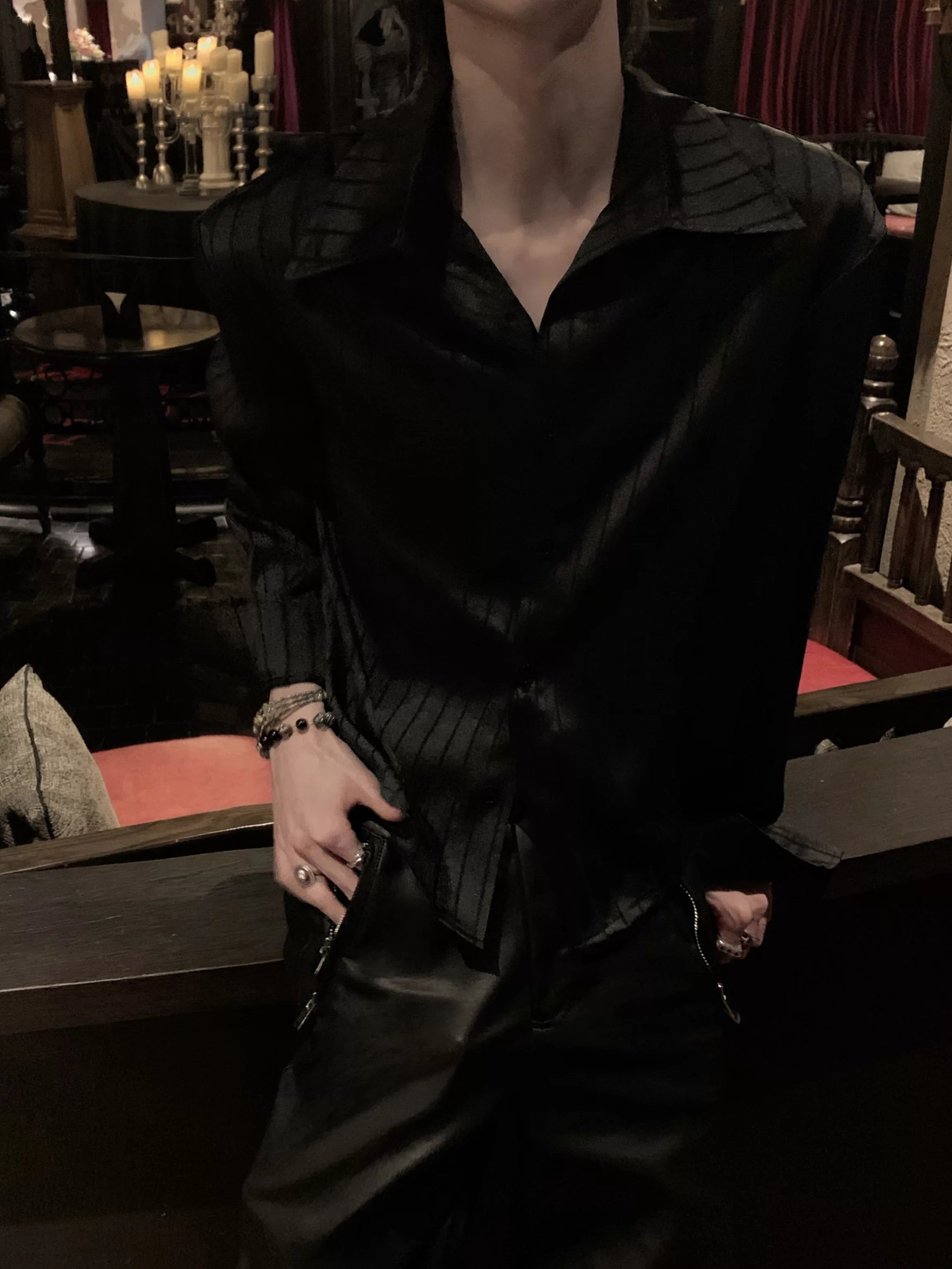 Dark Shimmer Striped Satin Shirt