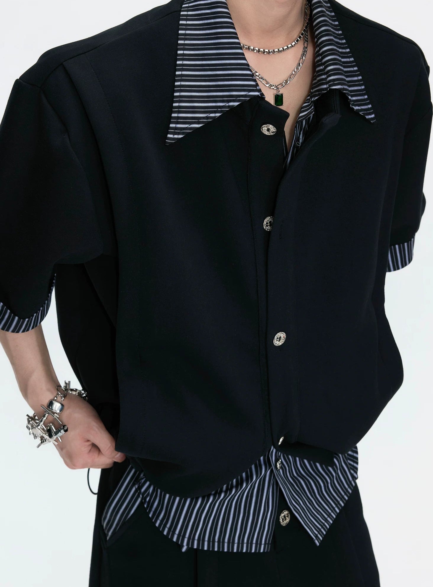 【26s May】Striped Layered Cardigan Tee Set
