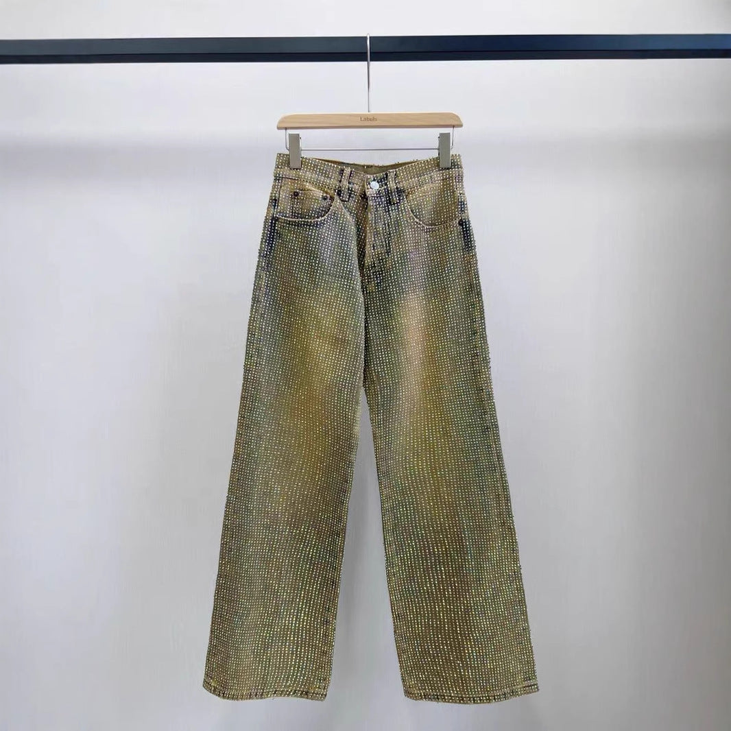【25s Jul.】Crystal Rhinestone Straight-Leg Jeans