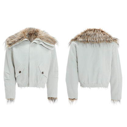 【25s Nov.】Washed Fur Collar Plush and Thickened Cotton Jacket