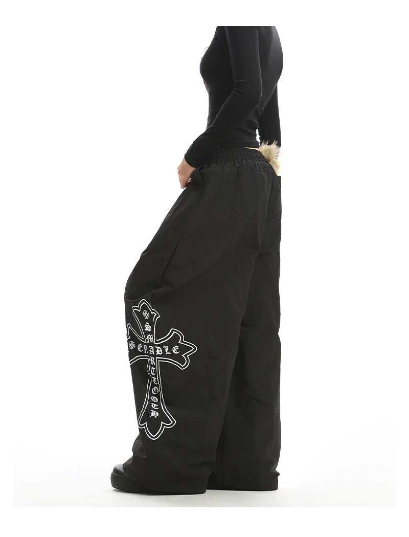 【25s Dec.】Fur Collar Printed Fleece-lined Curved Trousers