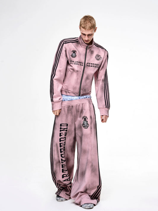 Dirty Pink Distressed Stand-up Collar Hoodie/Pants