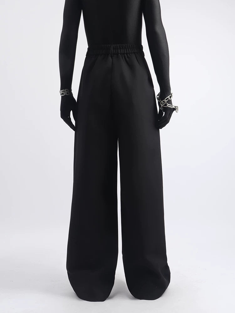 【26s May.】Metal Detail Patchwork Wide-Leg Black Pants