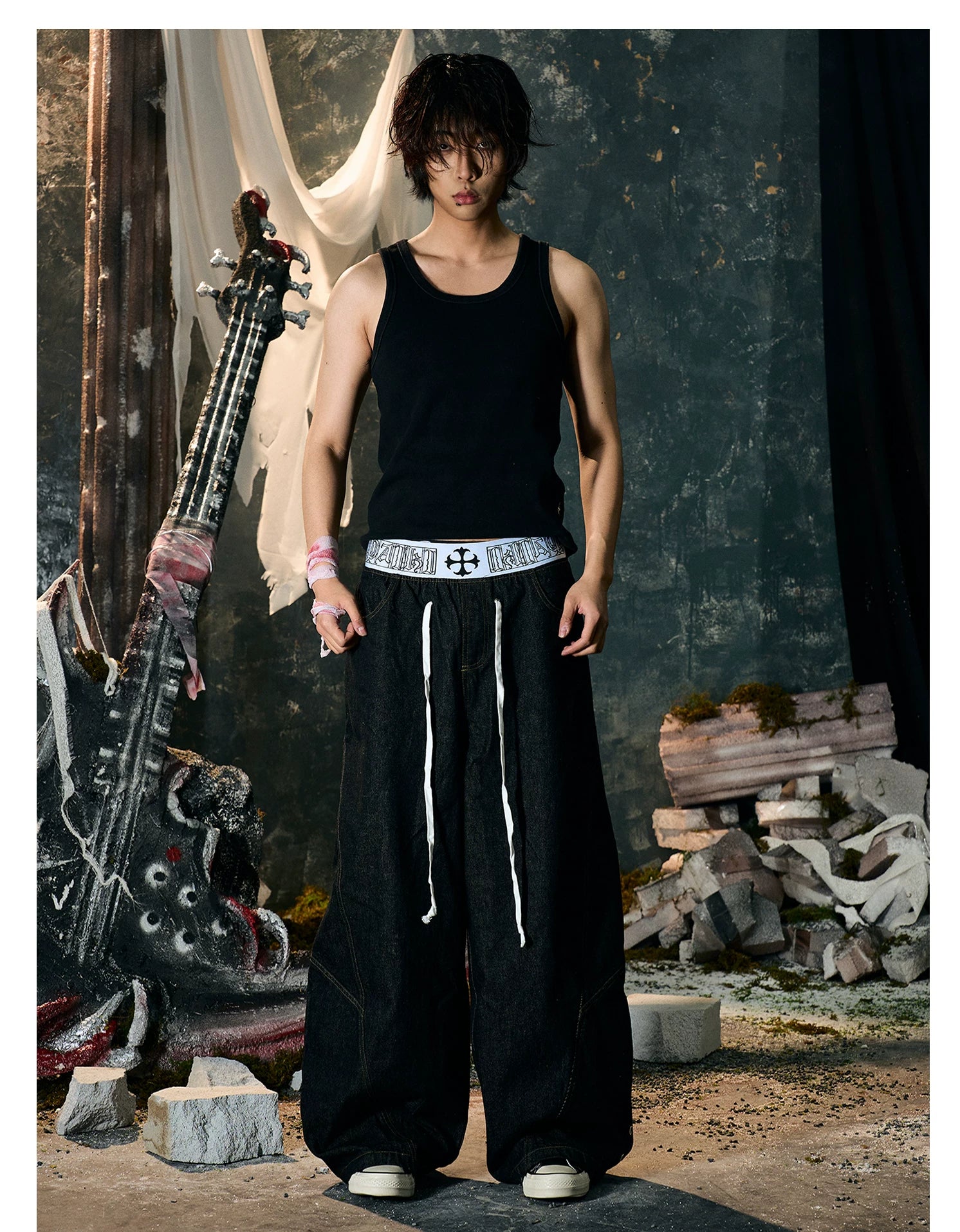 【26s Jan.】Boxing Velvet Curved Wide-Leg Denim Pants