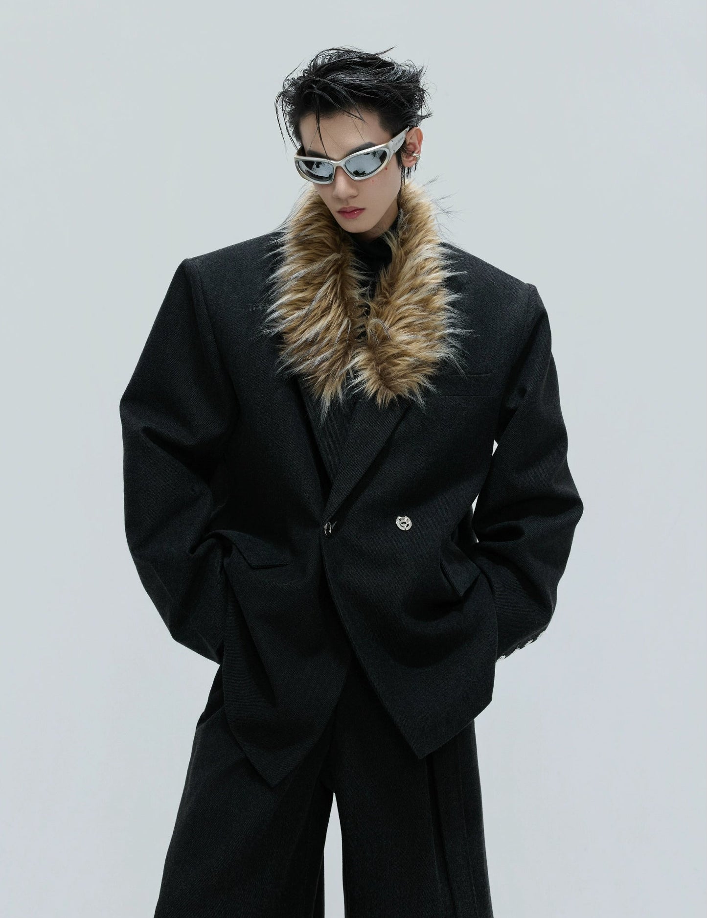 【25s Nov.】Elegant Detachable Fur Collar Wool Suit/Trousers